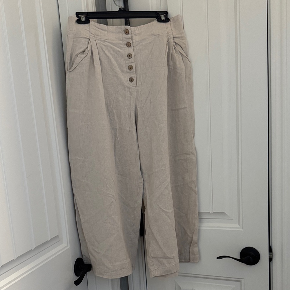 Beige Button-Front Pants